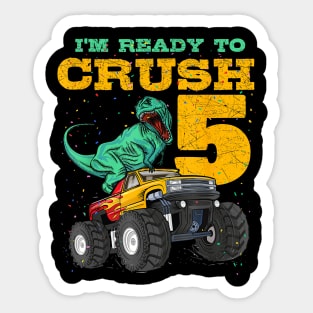 5th Birthday Monster Truck Dino 5 Years Old Bday Sticker